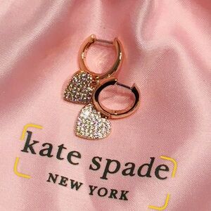 NWT kate spade Yours Truly Pave Rose Gold Heart Drop Hugggie Earrings